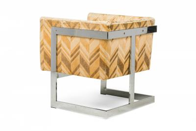 Milo Baughman Pair of Milo Baughman for Thayer Coggin Chrome and Beige T Bar Armchairs