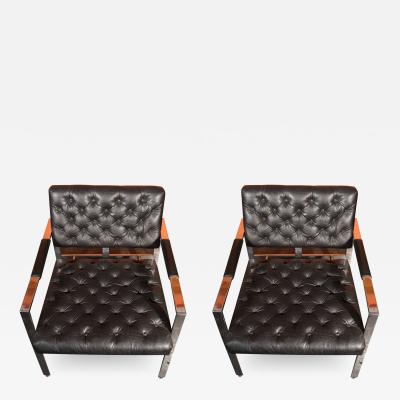 Milo Baughman Pair of Milo Baughman for Thayer Coggin Leather Lounge Chairs