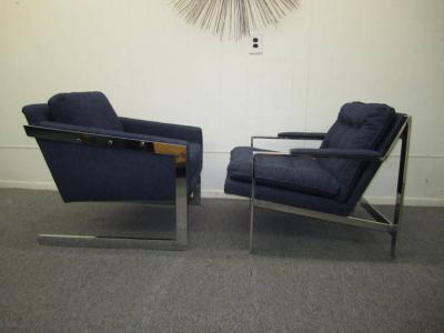 Milo Baughman Pair of Milo Baughman style Matched Mismatched Chrome Lounge Chairs