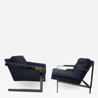 Milo Baughman Pair of Milo Baughman style Matched Mismatched Chrome Lounge Chairs