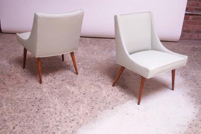 Milo Baughman Pair of Vintage Diminutive Walnut and Leather Slipper Chairs by Milo Baughman