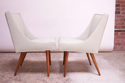 Milo Baughman Pair of Vintage Diminutive Walnut and Leather Slipper Chairs by Milo Baughman