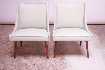 Milo Baughman Pair of Vintage Diminutive Walnut and Leather Slipper Chairs by Milo Baughman