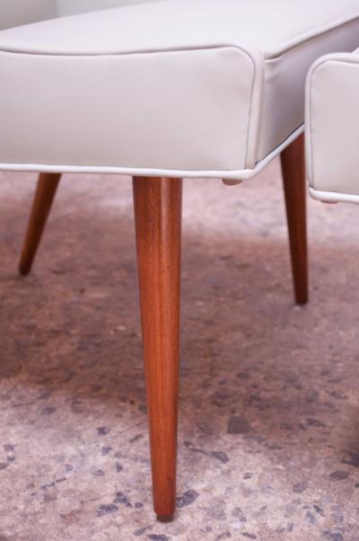 Milo Baughman Pair of Vintage Diminutive Walnut and Leather Slipper Chairs by Milo Baughman