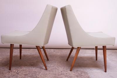 Milo Baughman Pair of Vintage Diminutive Walnut and Leather Slipper Chairs by Milo Baughman
