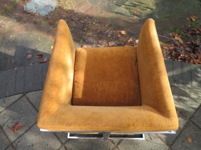Milo Baughman Petite Milo Baughman Chrome Cube Lounge Chair Mid Century Modern