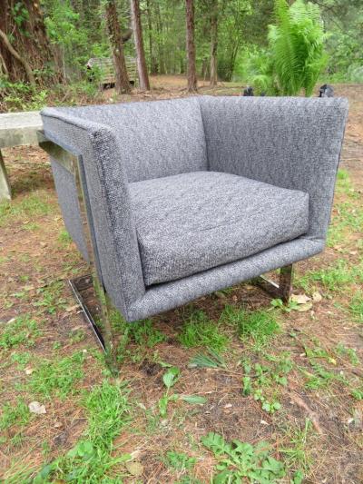 Milo Baughman Petite Milo Baughman Chrome Cube Lounge Chair Mid Century Modern