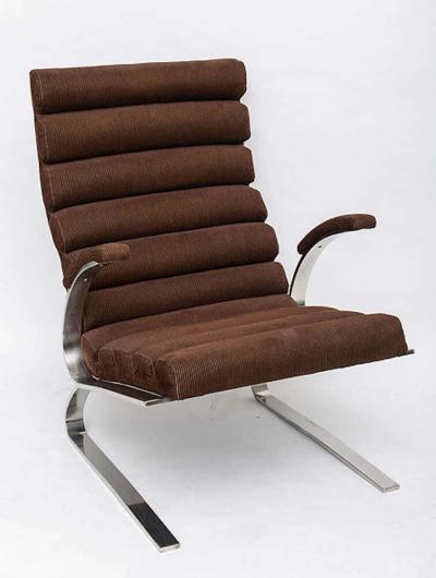 Milo Baughman Polished Chrome Chair and Ottoman by Milo Baughman for Thayer Coggin