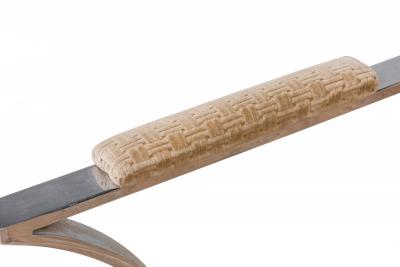 Milo Baughman Polished Silver Metal and Beige Upholstered Armchair manner of Milo Baughman