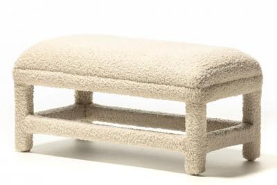 Milo Baughman Post Modern Milo Baughman Parsons Style Bench in Ivory White Boucl circa 1980s