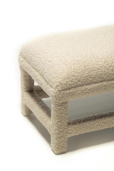 Milo Baughman Post Modern Milo Baughman Parsons Style Bench in Ivory White Boucl circa 1980s