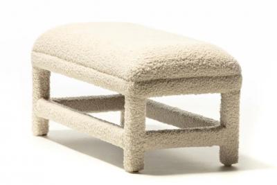 Milo Baughman Post Modern Milo Baughman Parsons Style Bench in Ivory White Boucl circa 1980s