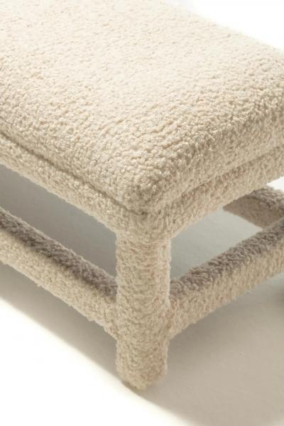 Milo Baughman Post Modern Milo Baughman Parsons Style Bench in Ivory White Boucl circa 1980s