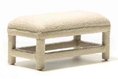 Milo Baughman Post Modern Milo Baughman Parsons Style Bench in Ivory White Boucl circa 1980s