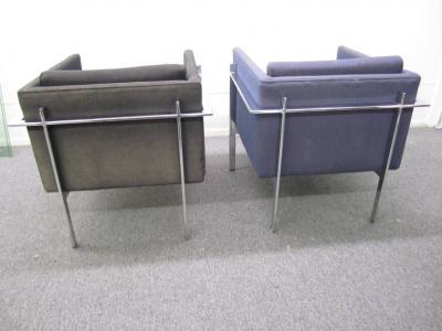 Milo Baughman Rare Pair of Milo Baughman Solid Flat Bar Chrome Cube Chairs Mid Century Modern