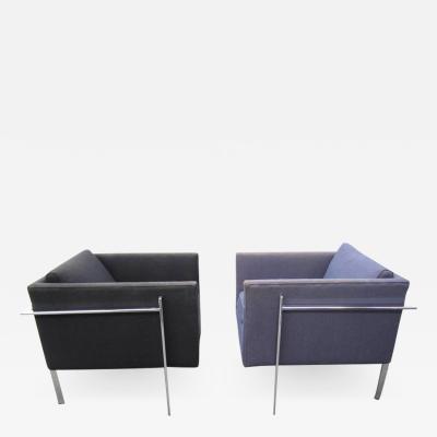 Milo Baughman Rare Pair of Milo Baughman Solid Flat Bar Chrome Cube Chairs Mid Century Modern