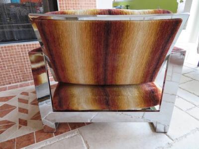 Milo Baughman Rare Pair of Super Wide Chrome Bar Milo Baughman Thayer Coggin Lounge Chairs