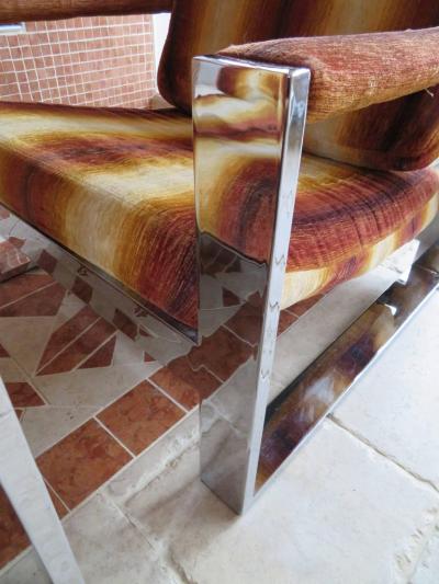 Milo Baughman Rare Pair of Super Wide Chrome Bar Milo Baughman Thayer Coggin Lounge Chairs