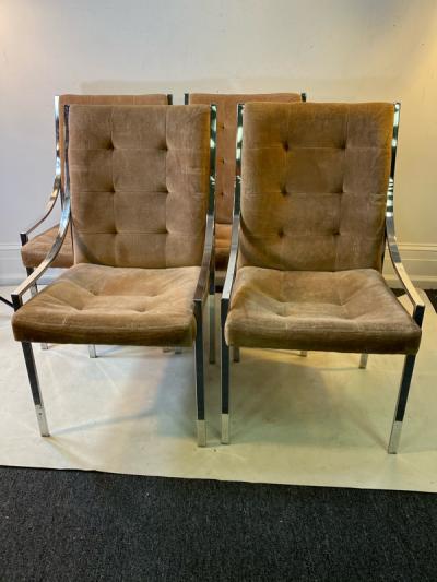 Milo Baughman SET OF FOUR CHROME FRAME DINING CHAIRS BY MILO BAUGHMAN