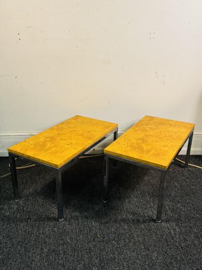 Milo Baughman STUNNING PAIR OF MID CENTURY BURLWOOD AND CHROME TABLES BY MILO BAUGHMAN