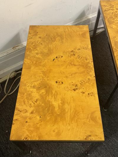 Milo Baughman STUNNING PAIR OF MID CENTURY BURLWOOD AND CHROME TABLES BY MILO BAUGHMAN