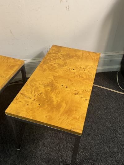 Milo Baughman STUNNING PAIR OF MID CENTURY BURLWOOD AND CHROME TABLES BY MILO BAUGHMAN