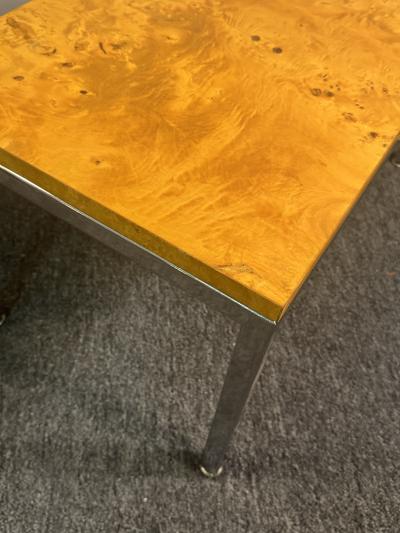 Milo Baughman STUNNING PAIR OF MID CENTURY BURLWOOD AND CHROME TABLES BY MILO BAUGHMAN