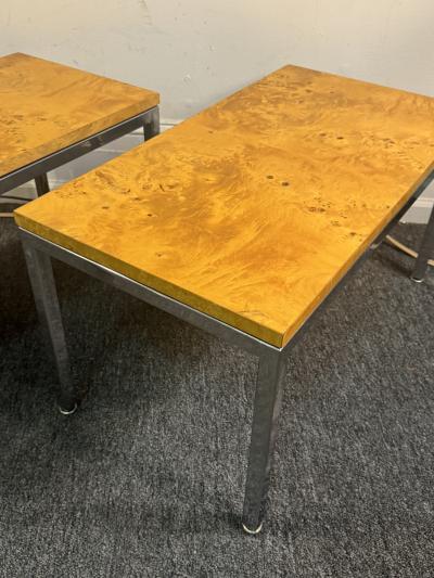 Milo Baughman STUNNING PAIR OF MID CENTURY BURLWOOD AND CHROME TABLES BY MILO BAUGHMAN