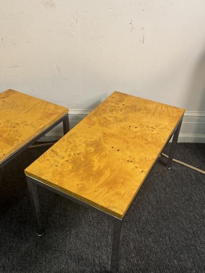 Milo Baughman STUNNING PAIR OF MID CENTURY BURLWOOD AND CHROME TABLES BY MILO BAUGHMAN