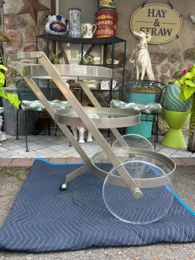 Milo Baughman Sensational 3 Tier Circular Steel Lucite Rolling Bar Cart Mid century Modern