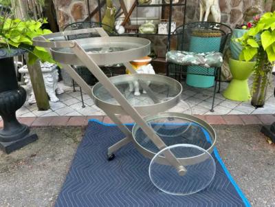 Milo Baughman Sensational 3 Tier Circular Steel Lucite Rolling Bar Cart Mid century Modern