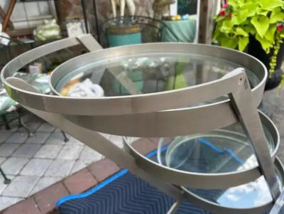 Milo Baughman Sensational 3 Tier Circular Steel Lucite Rolling Bar Cart Mid century Modern