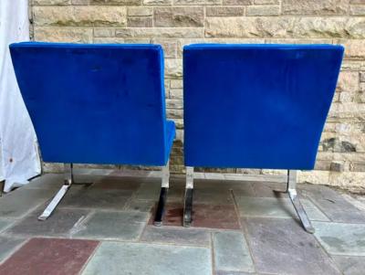 Milo Baughman Sensational Pair Milo Baughman style Chrome Slipper Chairs Mid Century Modern