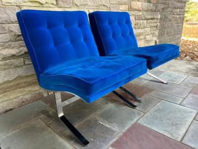 Milo Baughman Sensational Pair Milo Baughman style Chrome Slipper Chairs Mid Century Modern