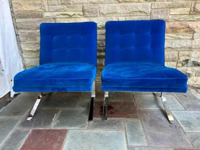 Milo Baughman Sensational Pair Milo Baughman style Chrome Slipper Chairs Mid Century Modern