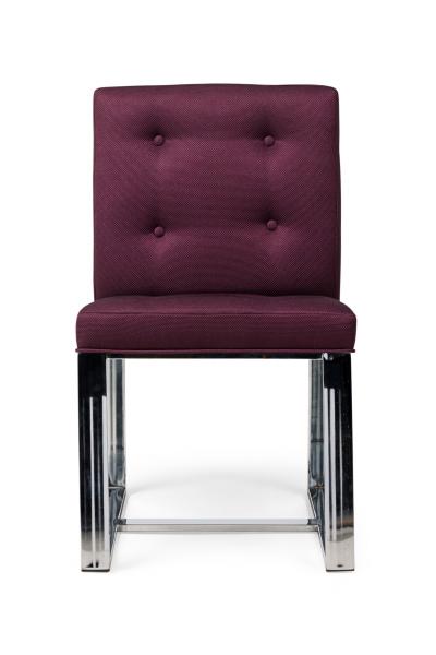 Milo Baughman Set of 10 Milo Baughman Polished Steel and Purple Upholstered Side Chairs
