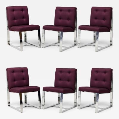 Milo Baughman Set of 10 Milo Baughman Polished Steel and Purple Upholstered Side Chairs