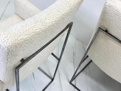 Milo Baughman Set of 4 Milo Baughman Thin Line Dining Chairs in Ivory Boucle 1970s