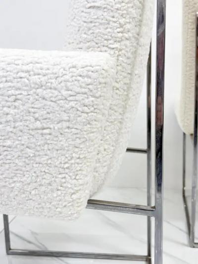 Milo Baughman Set of 4 Milo Baughman Thin Line Dining Chairs in Ivory Boucle 1970s