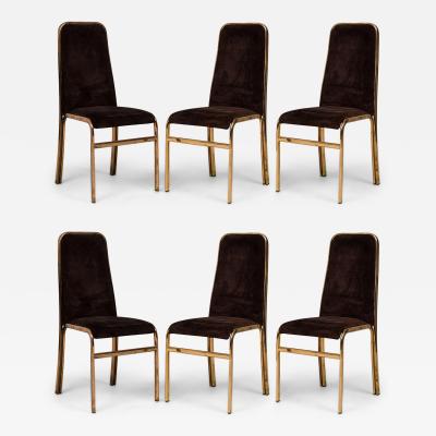 Milo Baughman Set of 6 Milo Baughman Mid Century American Brass Dining Chairs Upholstered