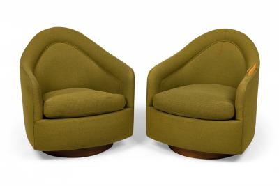 Milo Baughman Set of 6 Milo Baughman for Thayer Coggin Olive Green Upholstered Swivel Chairs