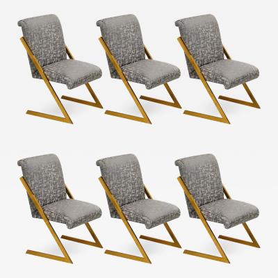 Milo Baughman Set of 6 Vintage Milo Baughman Z Dining Chairs in Polished Brass Legs