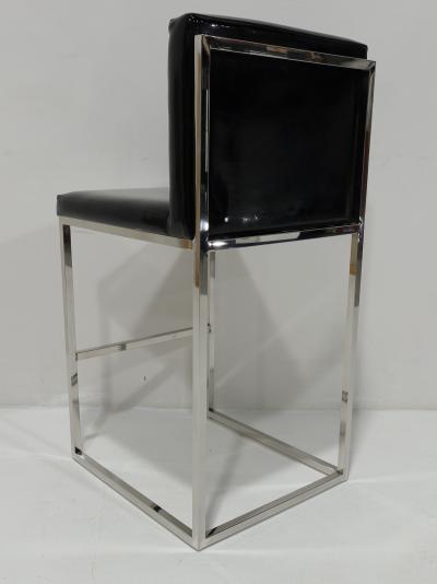 Milo Baughman Set of Six Bar Stools in Black Patent Leather with Chrome Frames