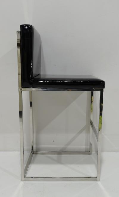 Milo Baughman Set of Six Bar Stools in Black Patent Leather with Chrome Frames