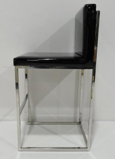 Milo Baughman Set of Six Bar Stools in Black Patent Leather with Chrome Frames