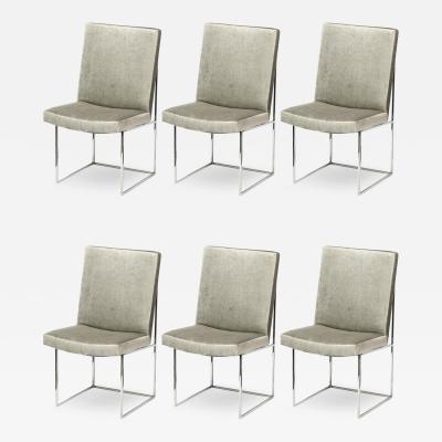 Milo Baughman Set of Six Mid Century Chrome and Platinum Velvet Dining Chairs by Milo Baughman