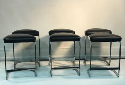 Milo Baughman Set of Six Milo Baughman Bar Stools