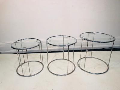 Milo Baughman Set of Three Chrome Nesting Tables in the Manner of Milo Baughman