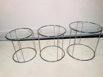Milo Baughman Set of Three Chrome Nesting Tables in the Manner of Milo Baughman