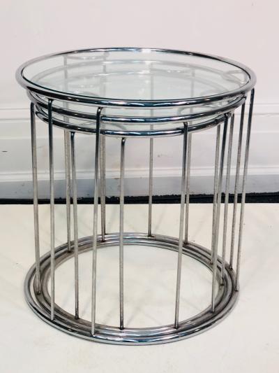 Milo Baughman Set of Three Chrome Nesting Tables in the Manner of Milo Baughman